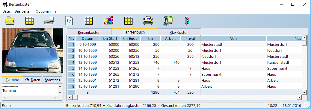Tabelle Fahrtenbuch